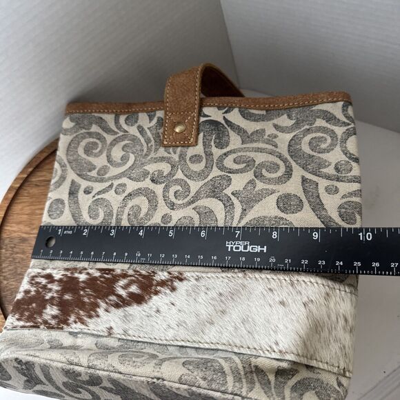 Myra Leather  Double Wine Bottle Bag Tote  Cowhide Leather Canvas - Picture 11 of 12